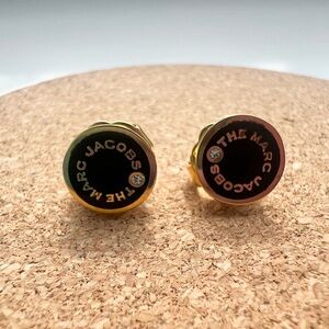 Marc Jacobs Black and Gold Round Logo Stud Earrings